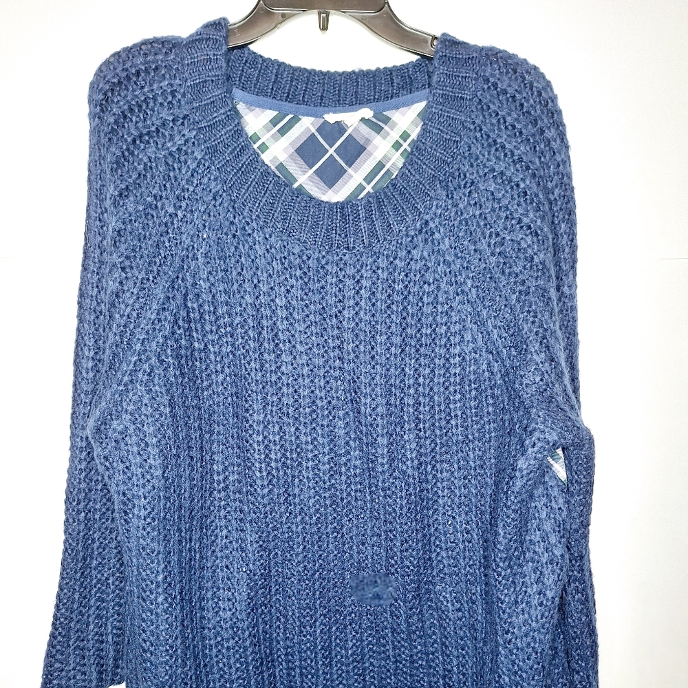 Oddy brand"Cable knit and Flannel" Plus-size granola girl core sweater.